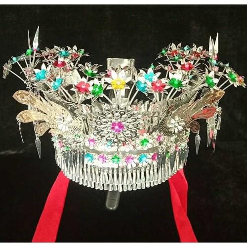 Colorful silver headgear hats of Miao chinese Stage performance headdress cosplay party prop