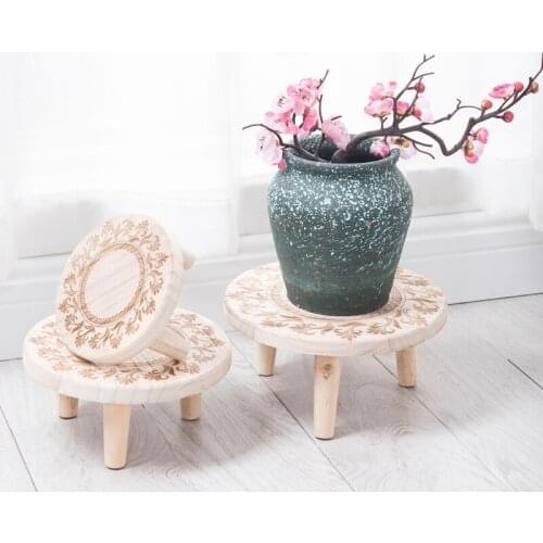 Printed Solid Wood Round Bench Flower Pot Holder Plant and Succulent Flower Pot Base Display Stand Stool Home Garden Patio Decor