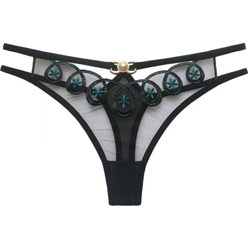 Fashion Lingerie Hollow Perspective Panties Low Waist Erotic Underwear Panties For Sex Ladies Lace Flower Embroidery G-string