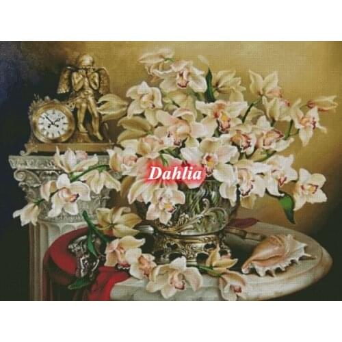 On the Table Bouquet flower orchids Cross Stitch Kits Top Quality Sewing Embroidery Needlework DIY 14CT Unprinted Decor Handmade