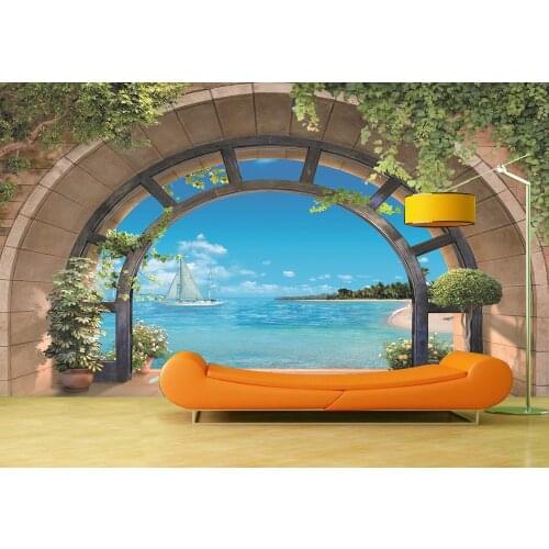 Custom Wallpaper Murals Wall Seaside Arch Self Adhesive Vinyl Wall Sticker Poster Wall Paper Home Decor