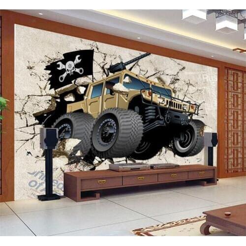 Custom mural wallpaper 3D cartoon broken wall out car photo wallpaper children bedroom living room TV background home decor