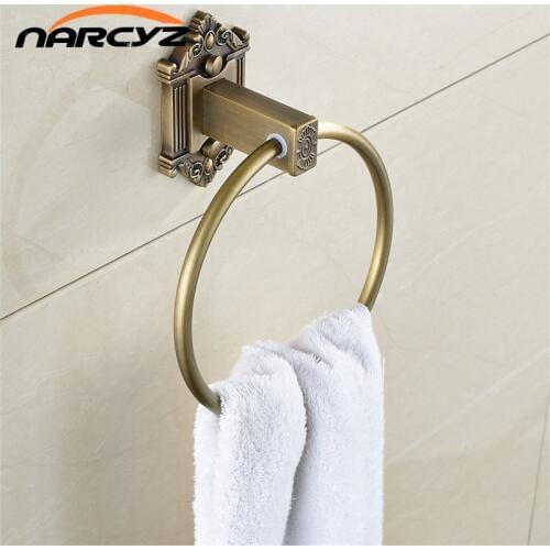Towel Rings Antique Solid Brass Wall Mounted Towel Holder Rail Hanger European Bathroom Accessories Bath Towel Rack 9124K