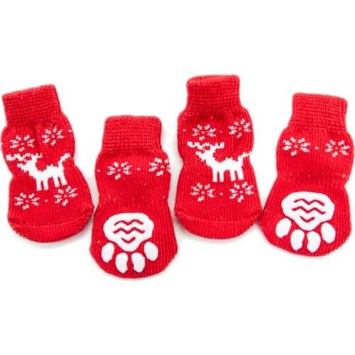 4pcs Christmas Dogs Socks Winter Warm Soft Socks Pets Puppy Dogs Pet Knits Socks Anti Slip Skid Bottom