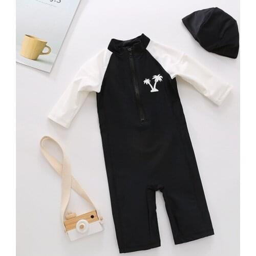 New Childrens Swimsuit Summer Boys Girls One Piece Sunscreen Beach Suit With Hat Boys Baby Surfing Swimwear Hot Spring Wear