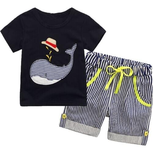 New summer children clothing sets boys clothes Summer t shirt +shorts baby boy wear kids fish pattern suit
