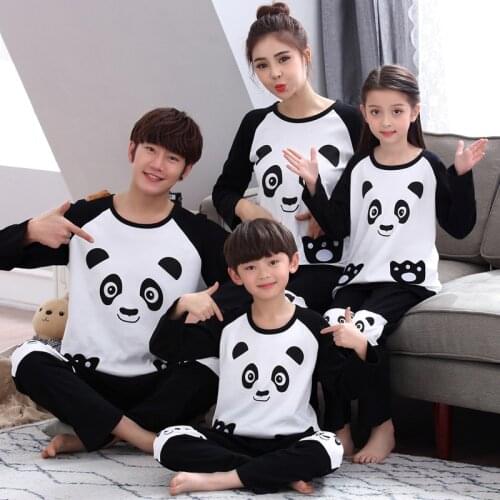 Size 3T-4XL Autumn Cartoon Parent-Child Pajamas For Boys Girls Children Sets Pure Cotton Long Sleeve Home Wear Couples Clothes