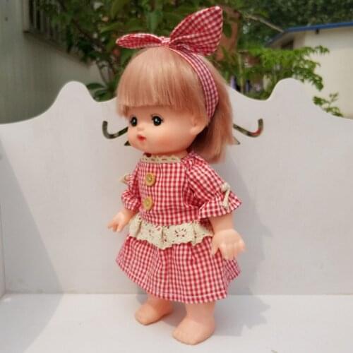 Dress with Long Sleeve Red Checkered Skirt for Doll Clothes 25 Cm Mel-chan
