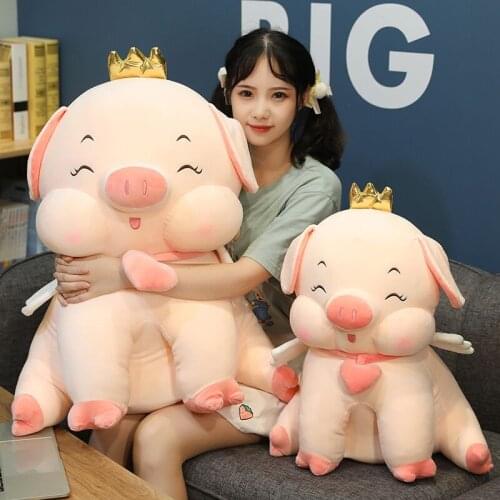 35-55cm Pink Pig Kawaii Plushies Stuffed Doll Lying Plush Piggy Toy Animal Soft Plushie Warmer Pillow Kids Baby Comforting Gift