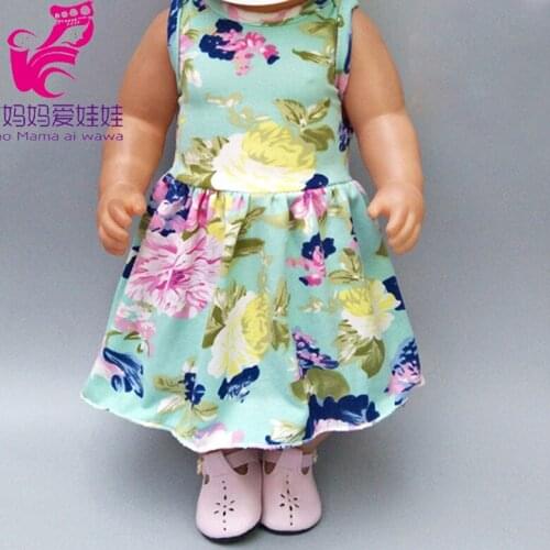 Fits for 43cm infant baby doll dress green flor patttern doll dress underwear for 18" bebe doll accessories toys wear