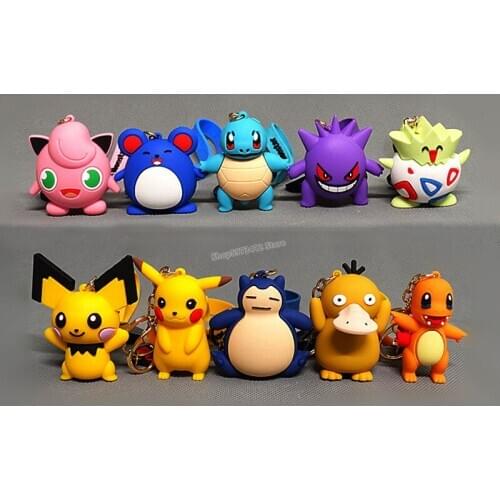 Pokemon Pocket Monsters Pikachu Squirtle Small Dinosaur Psyduck Silicone Doll Keychain Pendant Keychain Toys Kids Adult Fun Gift