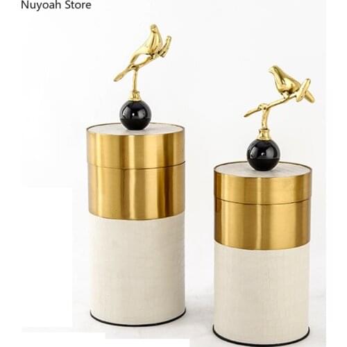 Simple and Creative Goldens Bird Storage Tank Decoration Art Antique Desktop Decoration Living Room Decoration Accessories
