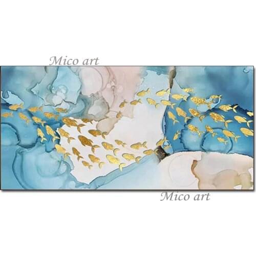 100%Hand Drawn Goldfish Abstract Foil Design Oil Painting Canvas Wall Art Decoration Unframed Artwork Pieces For Living Room