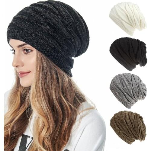 Thicken Unisex Winter Hat Solid Color Knitted Hats Women Outdoor Warm Plus Velvet Beanies Cap Turban Bonnet Ear Protection