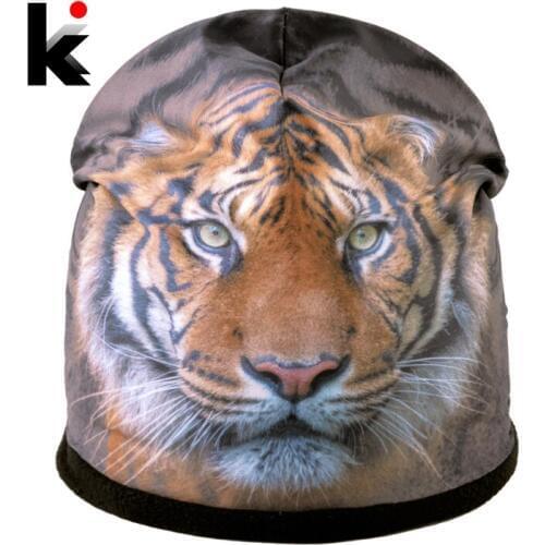 Winter Hats For Men Fashion 3D Print Tiger Hip Hop Bonnet Caps Women Warm Thick Skullies Beanies Unisex Gorros Mujer Invierno