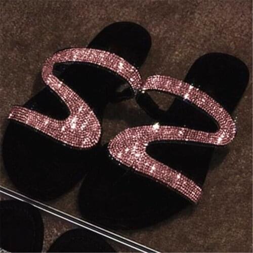 New Rhinestone Slippers New Fashion Women Flip Flop Fashion Diamond Flat Bottom Outdoor Wild Sandals Beach Shoes Bling