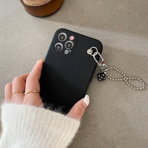 3D Playing Games Dice Keychain Bracelet Phone Case For iPhone 11 12 Pro Max XR X XS 7 8 Plus Matte Black Soft Silicone TPU Cover