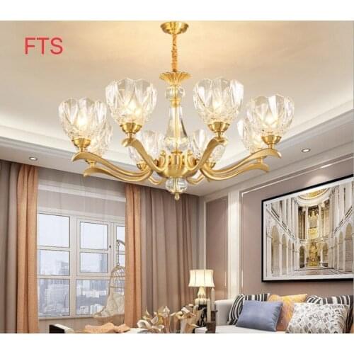 Modern living room chandelier simple modern bedroom dining room light new American all-copper creative crystal ceiling lamp