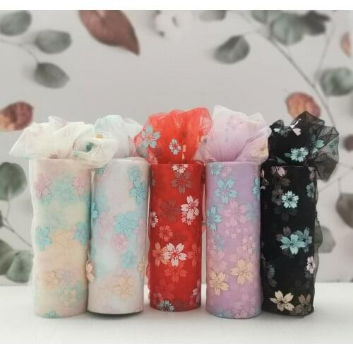 15cm 10Yards Cherry Blossom Tulle Ribbon Roll Soft Mesh Gauze Fabric For DIY Handmade Crafts Princess Bowknot Hair Supplie