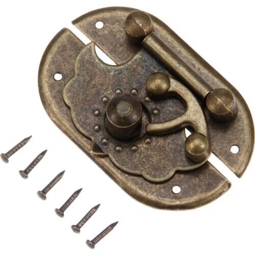 1Set Antique Bronze Box Latch Clasps Padlock with Hook Zinc Alloy Vintage Buckle W/screws Retro Wooden Jewelry Wine Gift Case