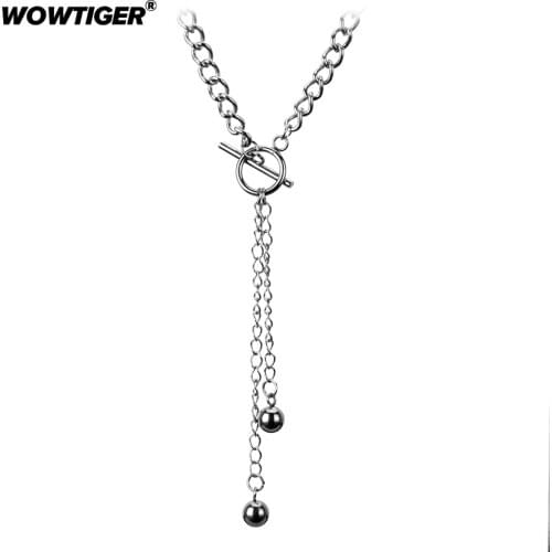 WOWTIGER New Bead chain stainless steel tassel Necklace woman Long section Necklace Women Holiday Beach Jewelry Wholesale