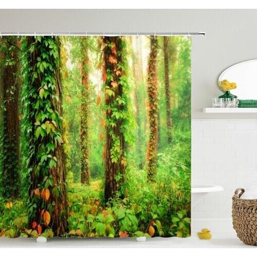 180X200CM Green Tree Forest Shower Curtains, Natural scenery Bathroom Waterproof Polyeste Cloth Bathtub Bath Curtain Decor Set