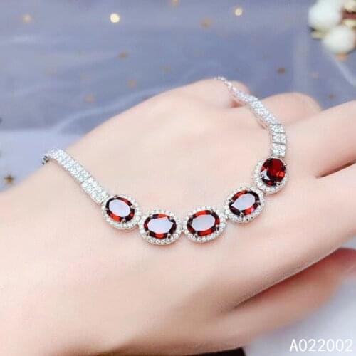 KJJEAXCMY Fine Jewelry 925 Sterling Silver inlaid garnet women hand bracelet luxury support detection