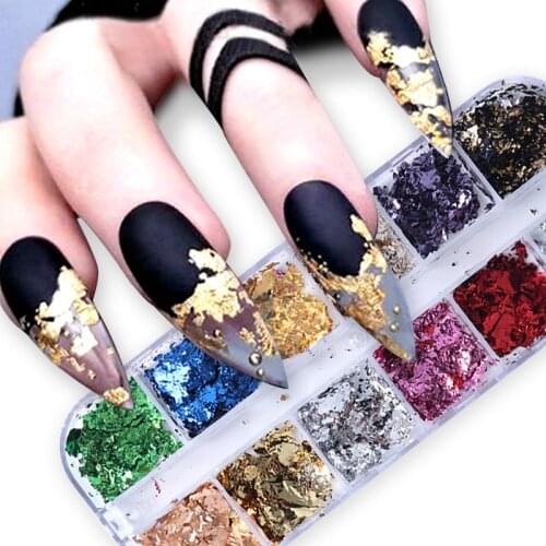 1 Box Colorful Nail Foils Irregular Nail Sticker Paper Gold Sliver Nail Flakies DIY Beauty Design For 3D Nail Art Decorations