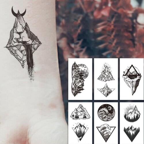 1 PC Geometric Planet Fashion Women Temporary Tattoo Sticker Water Transfer Tattoo Minimalist Small Sun Moon Design Fake Tattoo