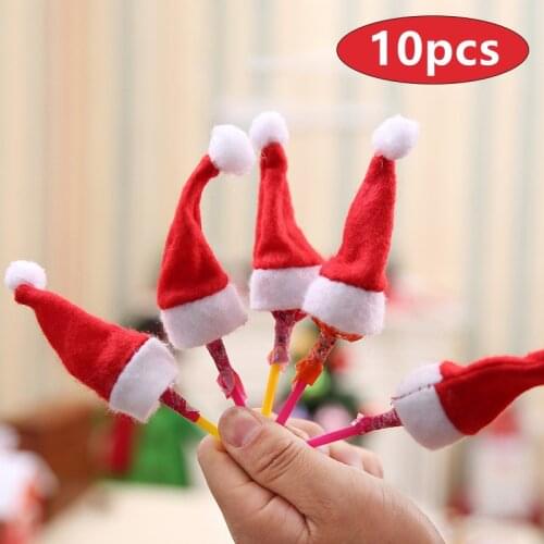 10Pcs Christmas Decoration Mini Christmas Hat Xmas Holiday Lollipop Cover For Festival Candy Party Decoration Cute Children Gift