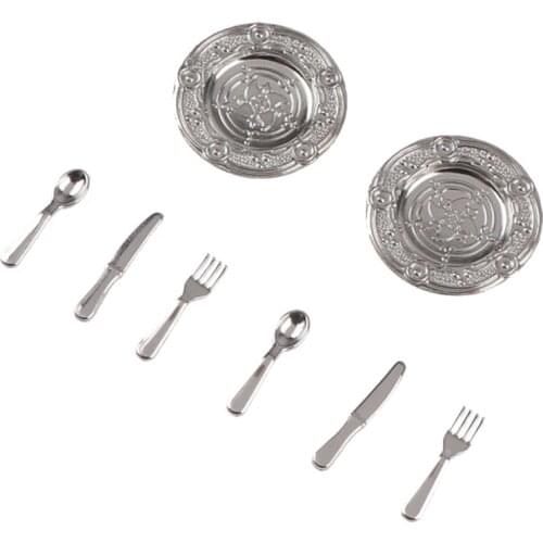 2Set 1:12 Dollhouse Miniature Plates and Knife Fork Spoon Set Doll Kitchen Decor