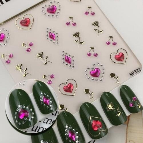 3D Love Pattern DIY Design Nail Stickers Acrylic Diamond Self-Adhesive Transfer Decals Tips Nail Art Decorations Manicure Wrap