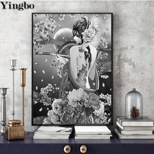 Full round square Drill diy Diamond Embroidery Japanese 5d Diamond Painting Cross Stitch Mosaic Cherry blossoms woman icon decor