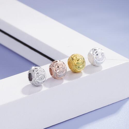 925 Sterling Silver Handcraft Matte Spacer Beads 8mm Round Big Hole Lucky Ornament Charm Beads For Women DIY Jewelry Findings