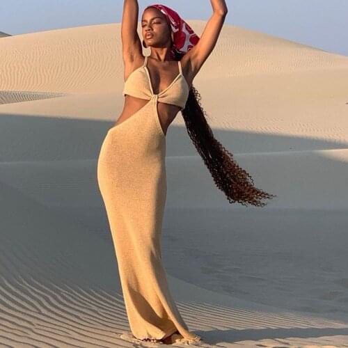 Irregular Long Skirt Halter Halter Bandage Dress Dress Womens Dress Womens Waist Cut Halter Halter Robe Tight Sexy Party Dress