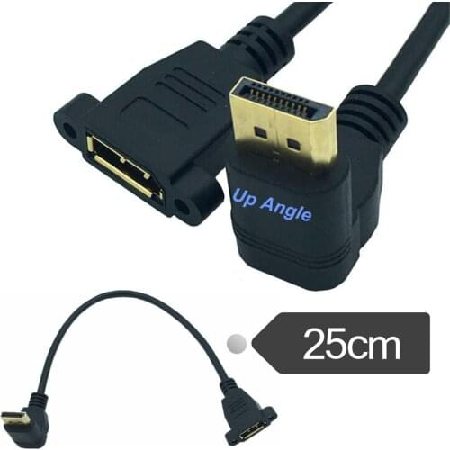 Gold Display Port Male 90° angle with Connector clasp control button to Female Extension Cable 0.3m