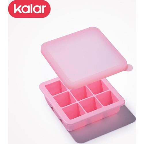 Kalar 9 Cube Food Grade Silicone Baby Food Storage Container Fruit Breast Milk Freezer Ice Cube Mold Ice Maker With Lid