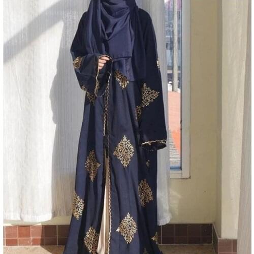 Ramadan golden line embroidery kimono muslim Abaya Hijab Muslim Dress female big swing Islamic Kaftan Robe Musulman Abayas