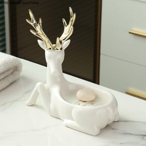 Elk Soap Box Ceramic Deer Soap Dish Drain Boxes Bathroom Supplies Bathroom Accessories Drain Soap Box Decorative Storage Boxes