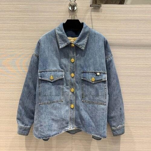 Liner Oversized Denim Cotton Jacket Women Luxury Brand 2021 New Spring Casual Coat Fashion Long Sleeve Loose Thick Jackets