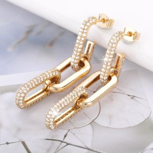 Metal Punk Cuban Chain Earrings Gold color Luxury Crystal Zircon Studs Earrings For Women Party Bar Jewelry Fashion Friend Gifts