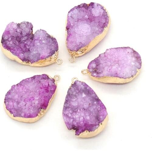 Metal Rose Red Pendant Agates Druzy Stone Pendents Women Men For DIY Jewelry Necklace Bracelets Accessories Making 25x38-30x42mm