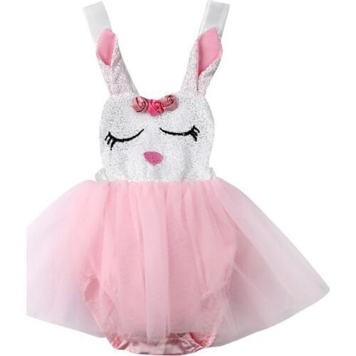 Lovely Newborn Baby Girls Rabbit Mesh Tutu Romper Princess Dress Sleeveless Pink Party Pageant Wedding Tutu Jumpsuit