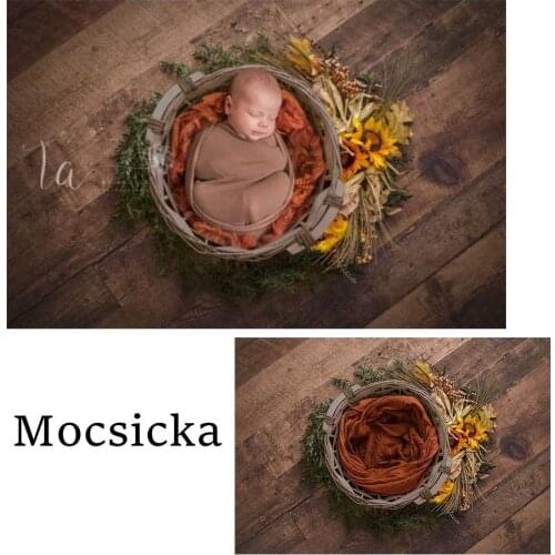 Mocsicka Wood Floor Newborn Photography Backdrop Baby 1st Birthday Photo Background Sunflower Flowers Grass Basket Studio Props