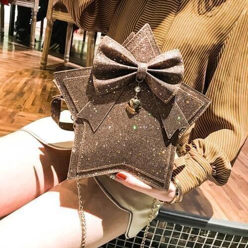 Fashion bow sequins star shape women shoulder bags designer chain handbags luxury pu leather crossbody bag lady cute shiny purse