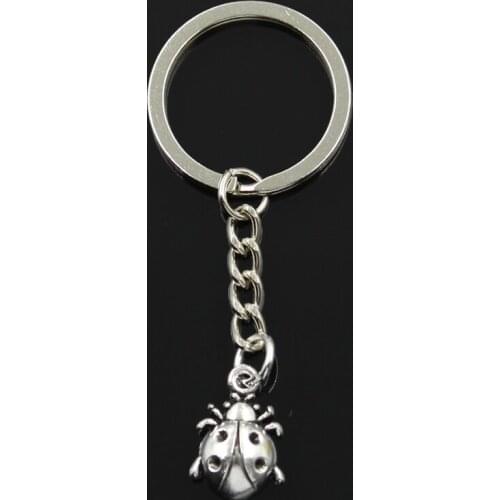 Fashion 30mm Key Ring Metal Key Chain Keychain Jewelry Antique Silver Color Plated Ladybug Bug 19x13mm Pendant