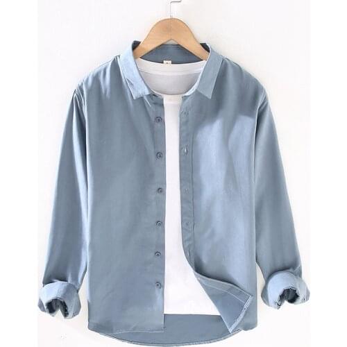 920 Autumn Winter Men Business Casual Dress Shirts Long Sleeve Anti-Wrinkle Fashion Lapel Simple Gentlemen Square Collar Blouse