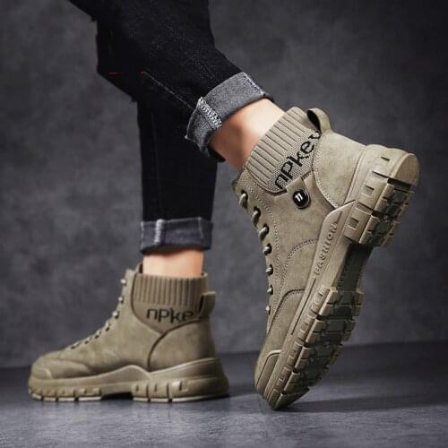 Leather Men Boots Handmade Ankle Boots Khaki Outdoor Autumn Boots Men Casual Leather Shoes Spring Winter Vintage boots