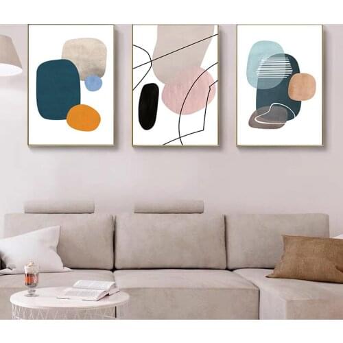 Wall Art Canvas Painting Nordic Posters And Prints Geometric Lines Combination Wall Pictures For Room Decor Abstract Color Block