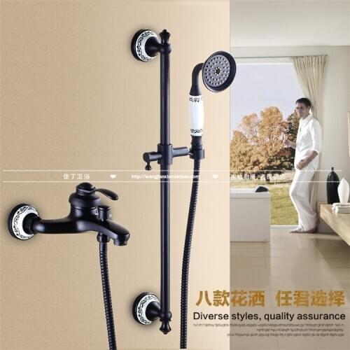 Wall mounted oil-rubbed bronze shower faucet black single handle bath and rain shower faucet with hand shower